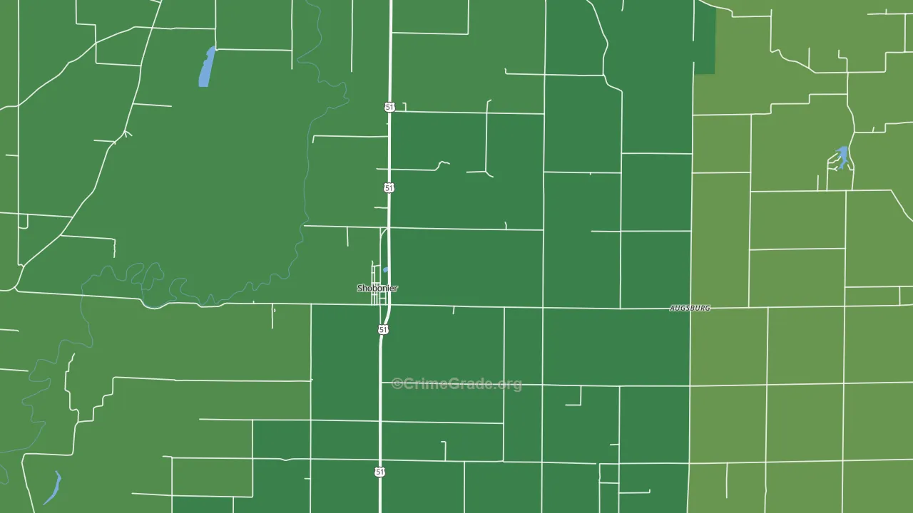 Shobonier, IL Map of Vehicle Theft Rates