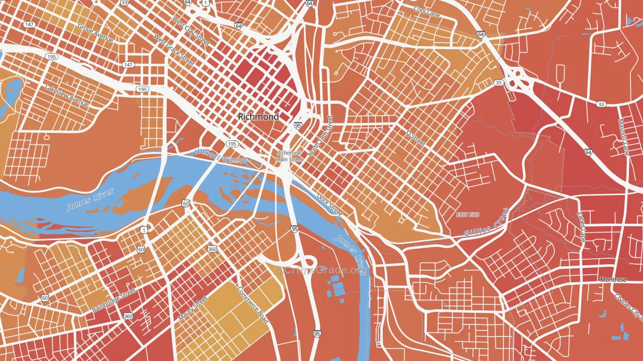 Shockoe Bottom, Richmond, VA Map of Vehicle Theft Rates