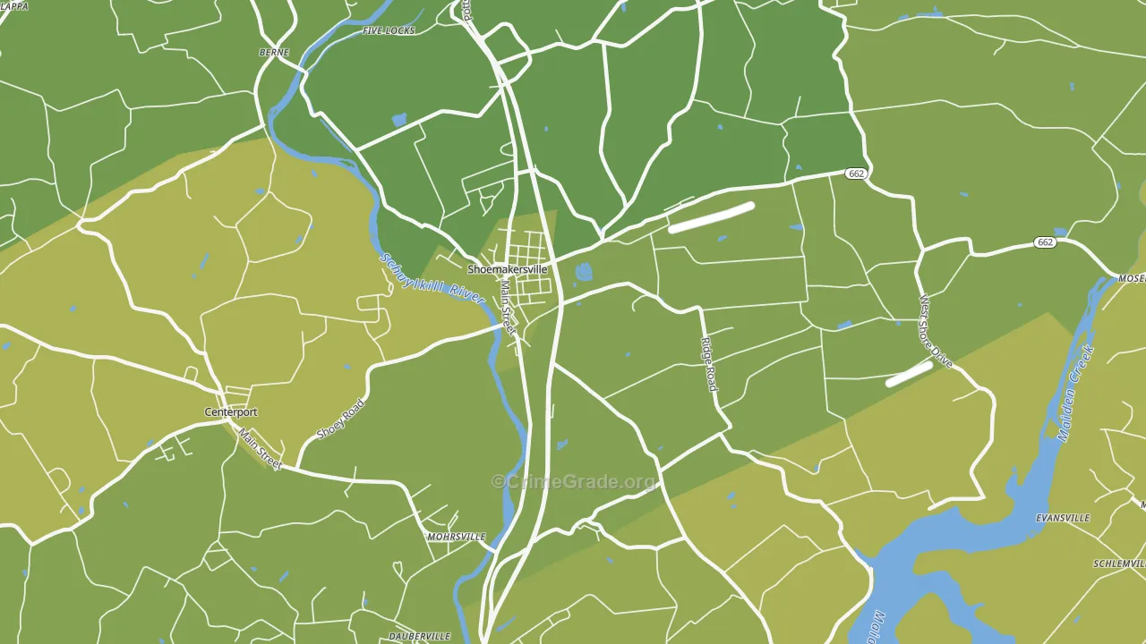 Shoemakersville, PA Map of Vehicle Theft Rates