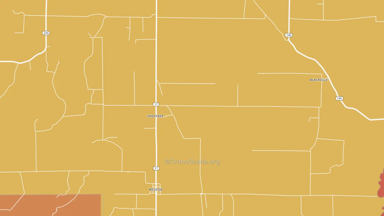 Shoffner, AR Map of Vehicle Theft Rates