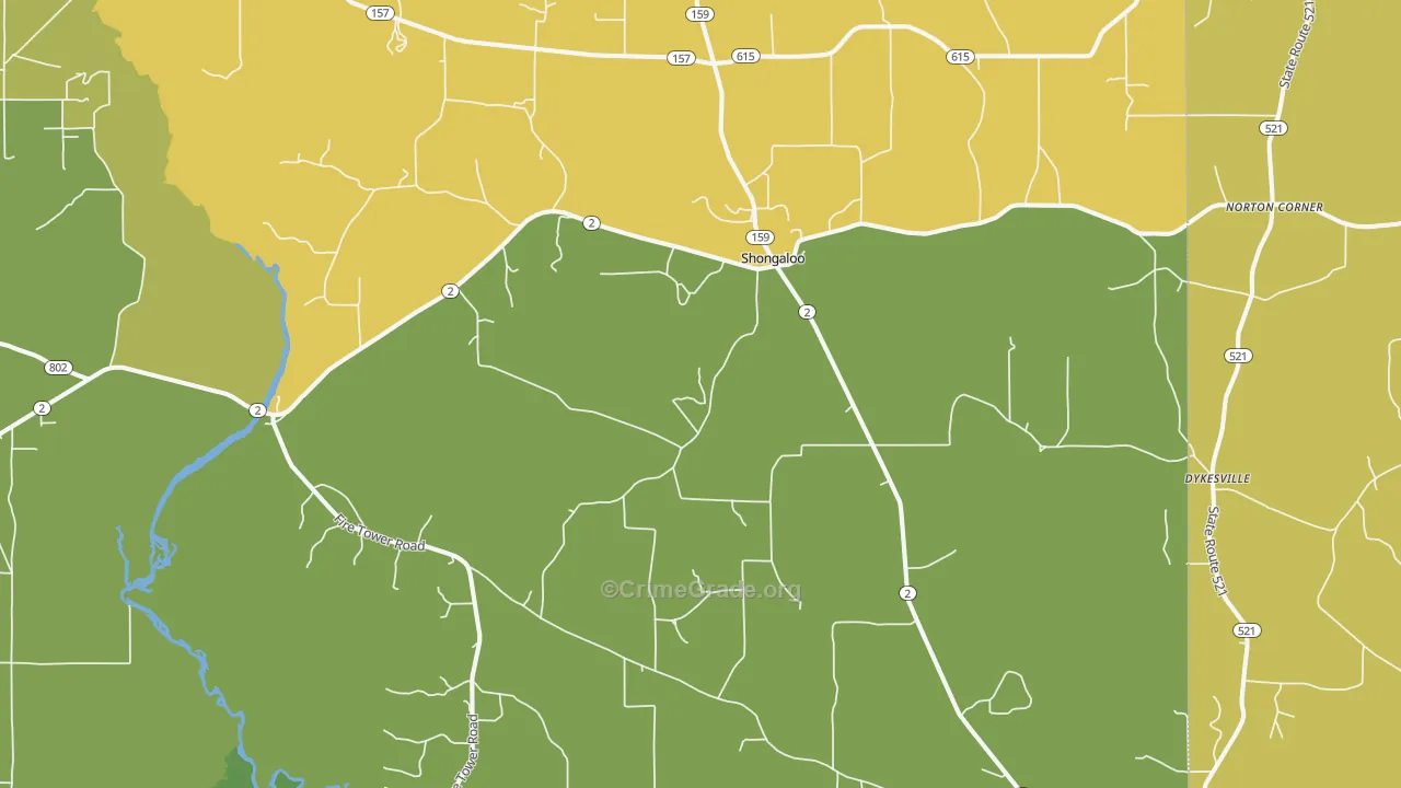 Shongaloo, LA Map of Vehicle Theft Rates
