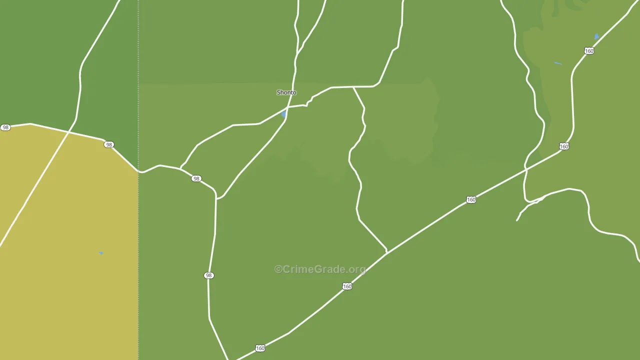 Shonto, AZ Map of Vehicle Theft Rates