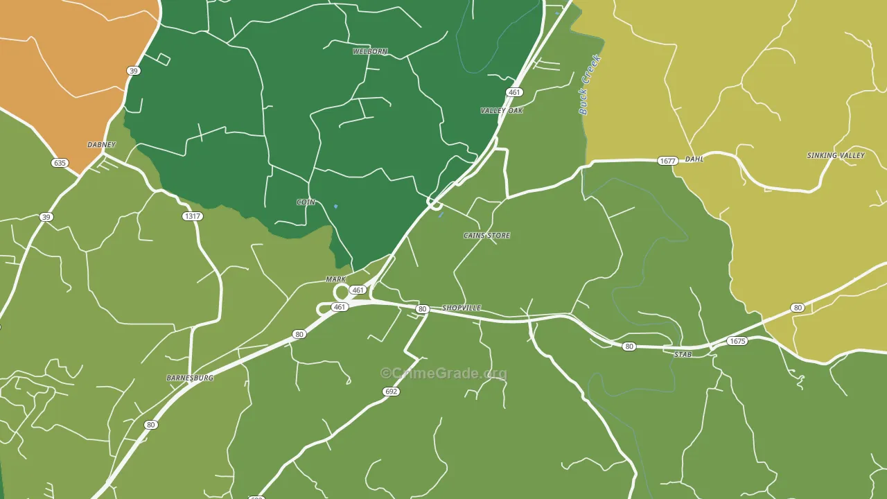 Shopville, KY Map of Vehicle Theft Rates