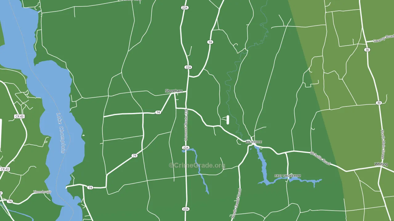 Shoreham, VT Map of Vehicle Theft Rates