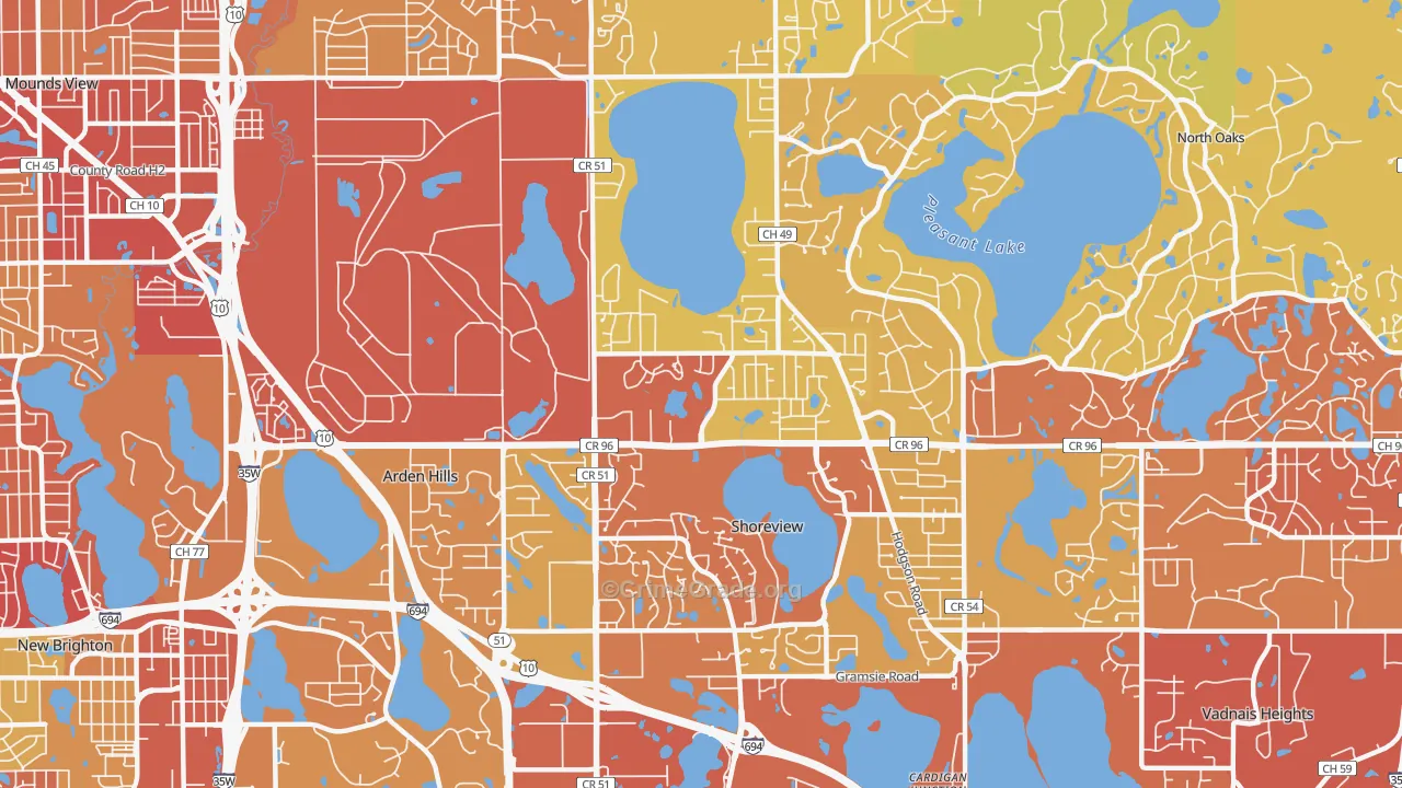 Shoreview, MN Map of Vehicle Theft Rates