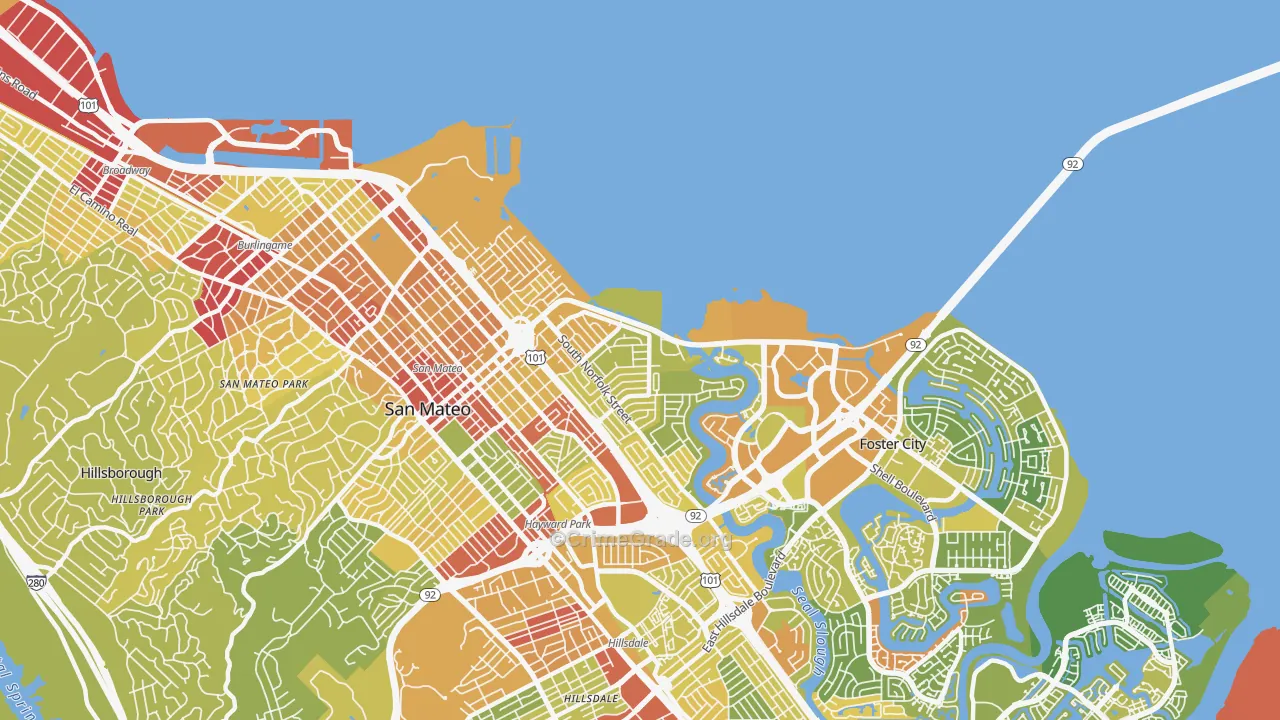 Shoreview, San Mateo, CA Map of Vehicle Theft Rates
