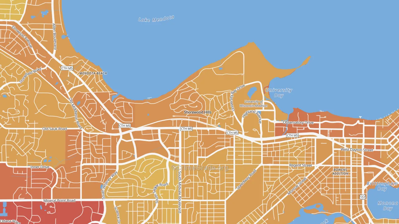 Shorewood Hills, WI Map of Vehicle Theft Rates