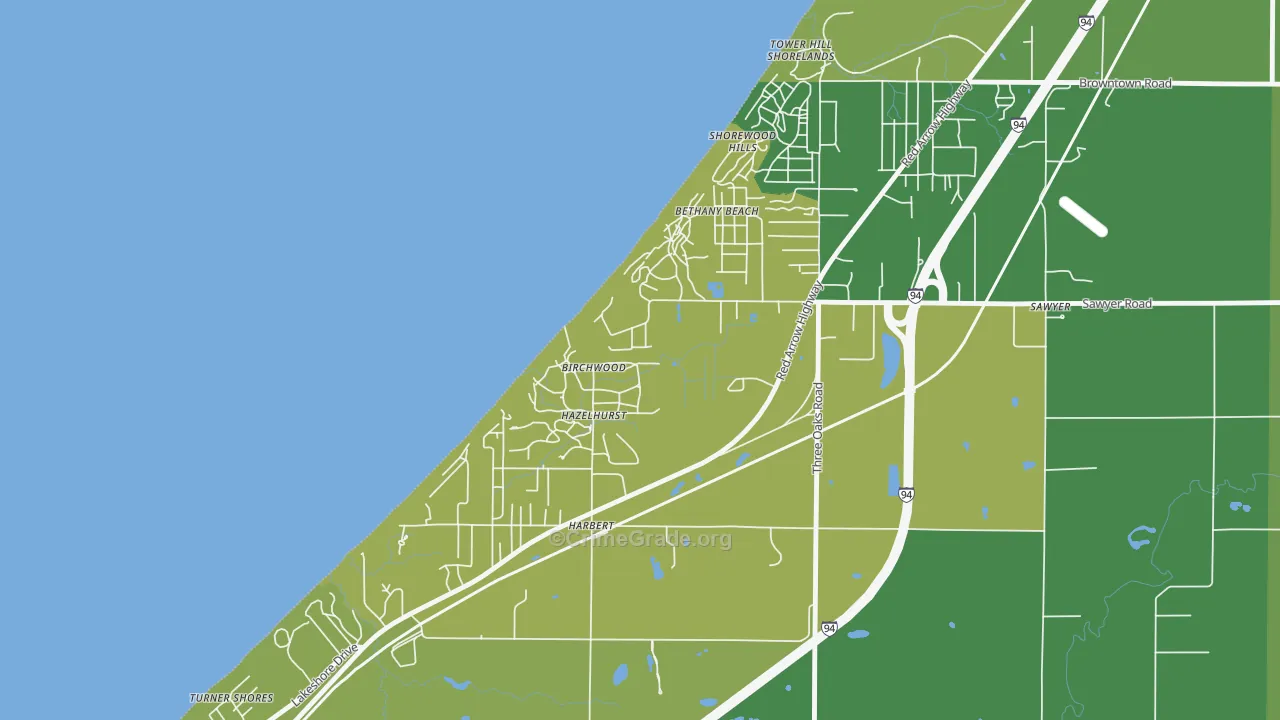Shorewood-Tower Hills-Harbert, MI Map of Vehicle Theft Rates
