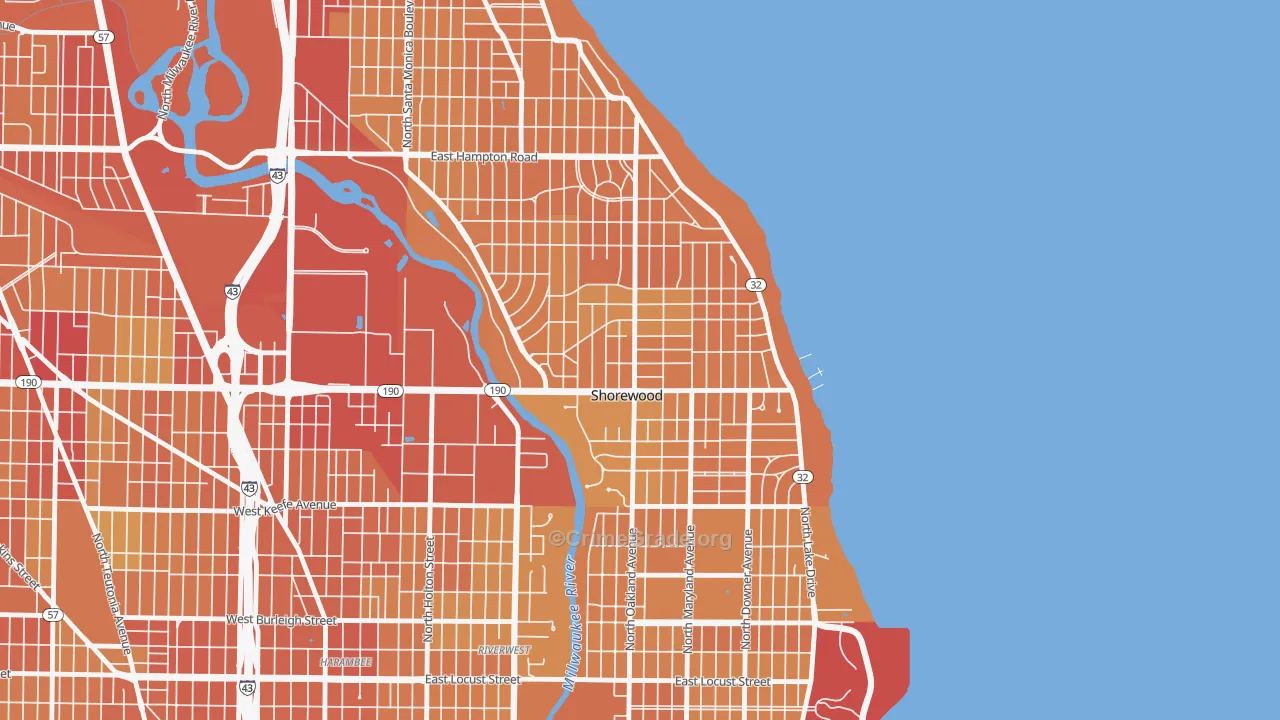Shorewood, WI Map of Vehicle Theft Rates