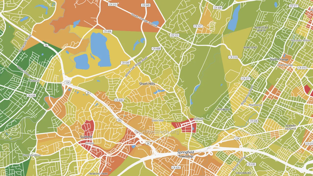 Short Hills, NJ Map of Vehicle Theft Rates