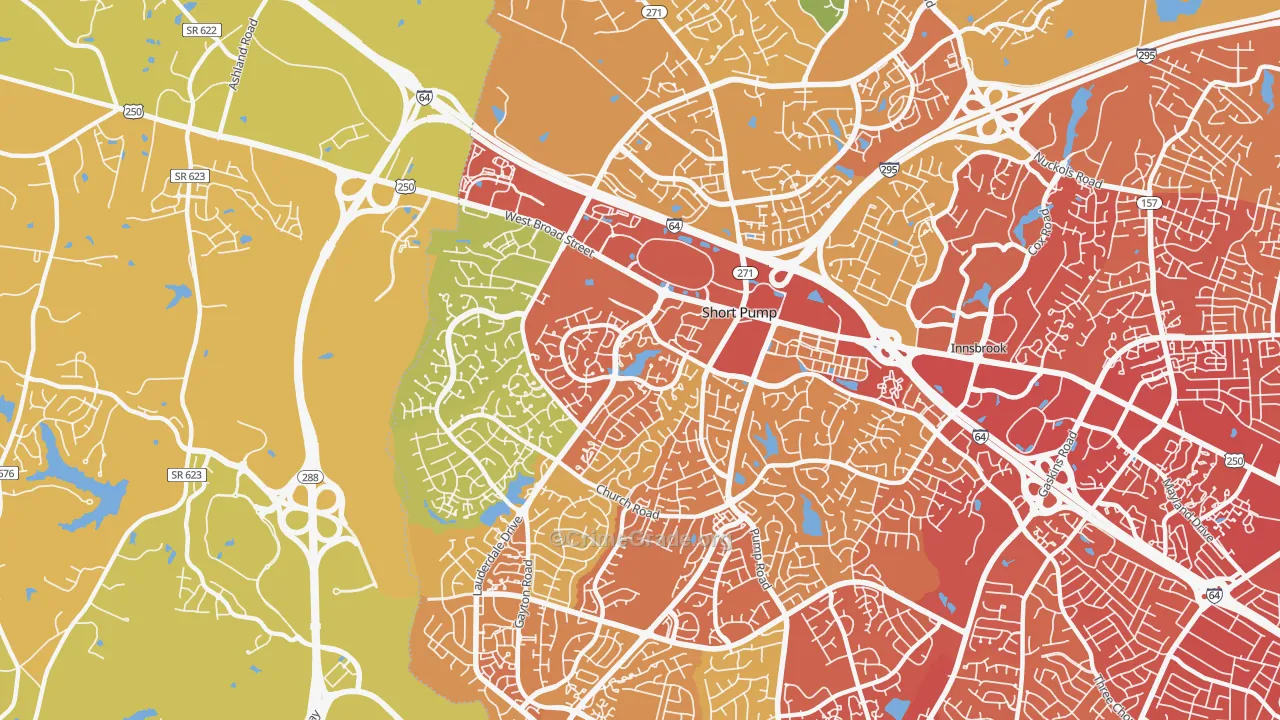 Short Pump, VA Map of Vehicle Theft Rates