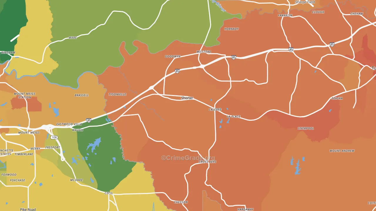 Shorter, AL Map of Vehicle Theft Rates