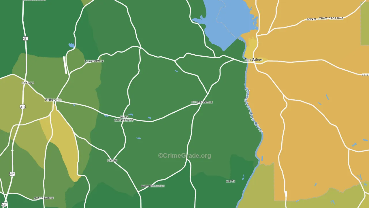 Shorterville, AL Map of Vehicle Theft Rates