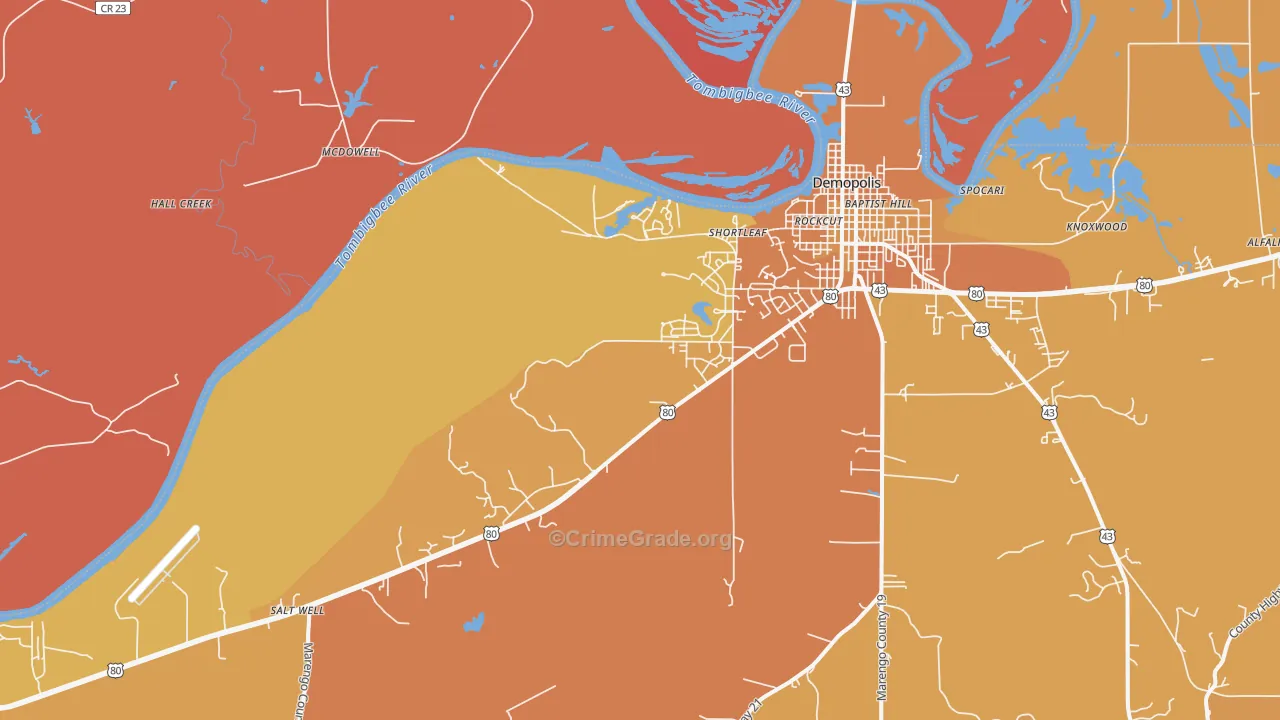 Shortleaf, AL Map of Vehicle Theft Rates