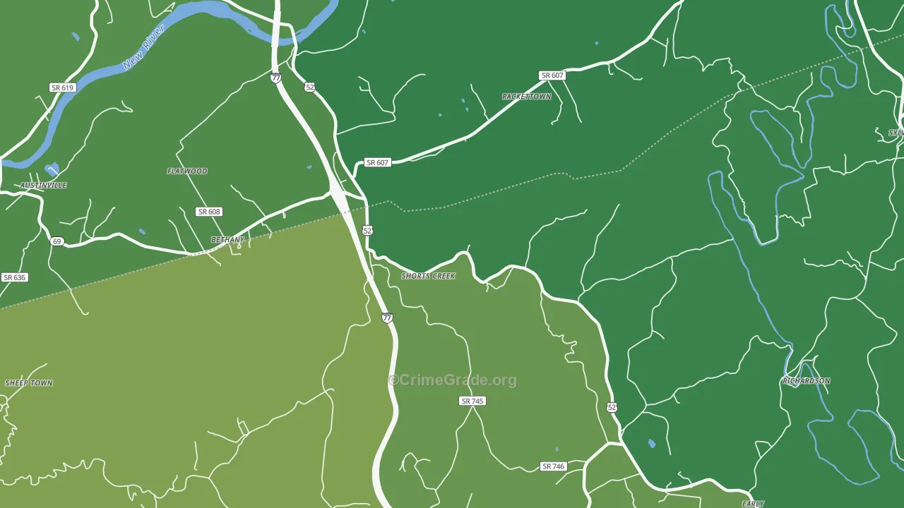 Shorts Creek, VA Map of Vehicle Theft Rates