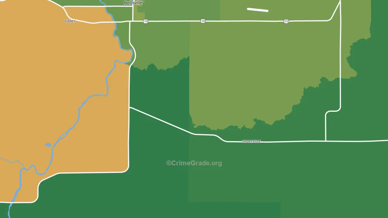 Shortville, WI Map of Vehicle Theft Rates