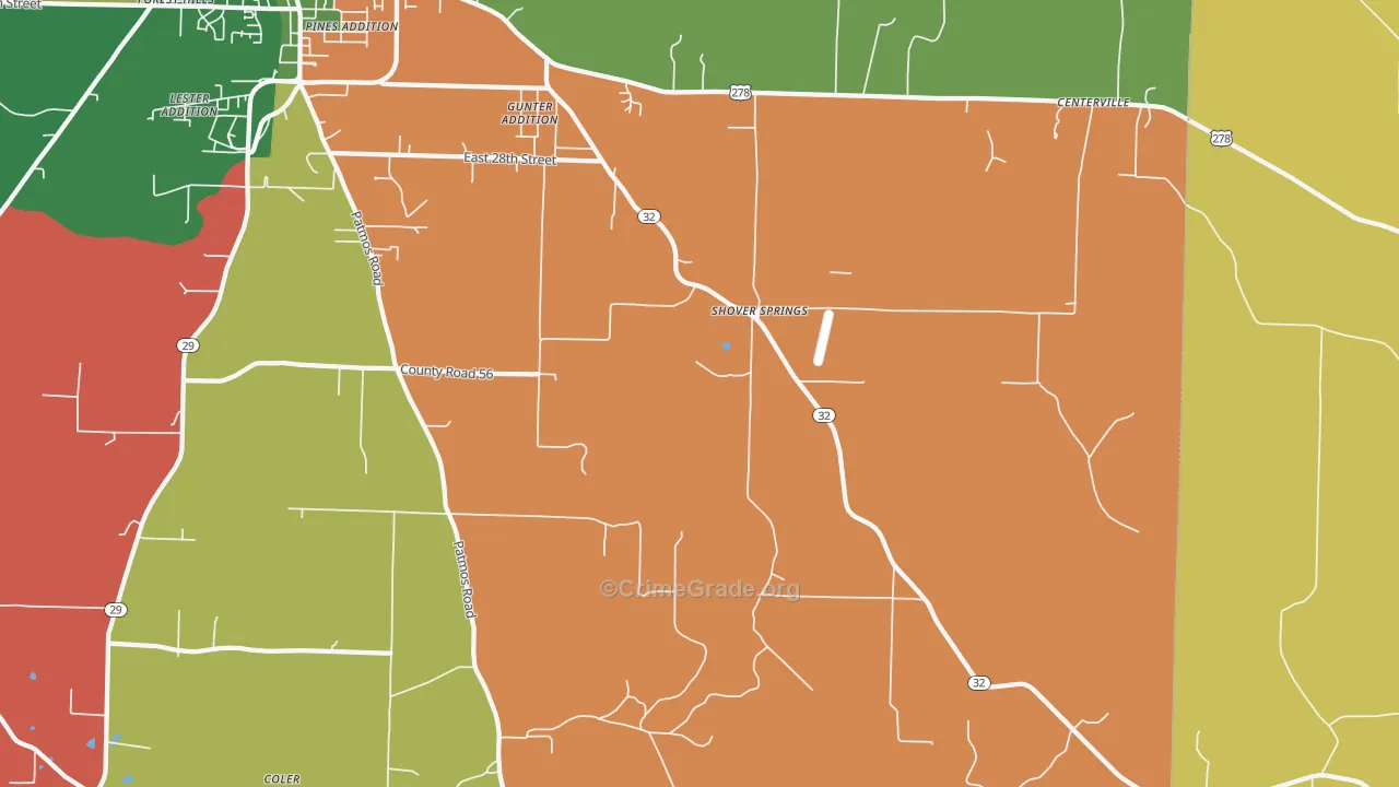 Shover Springs, AR Map of Vehicle Theft Rates