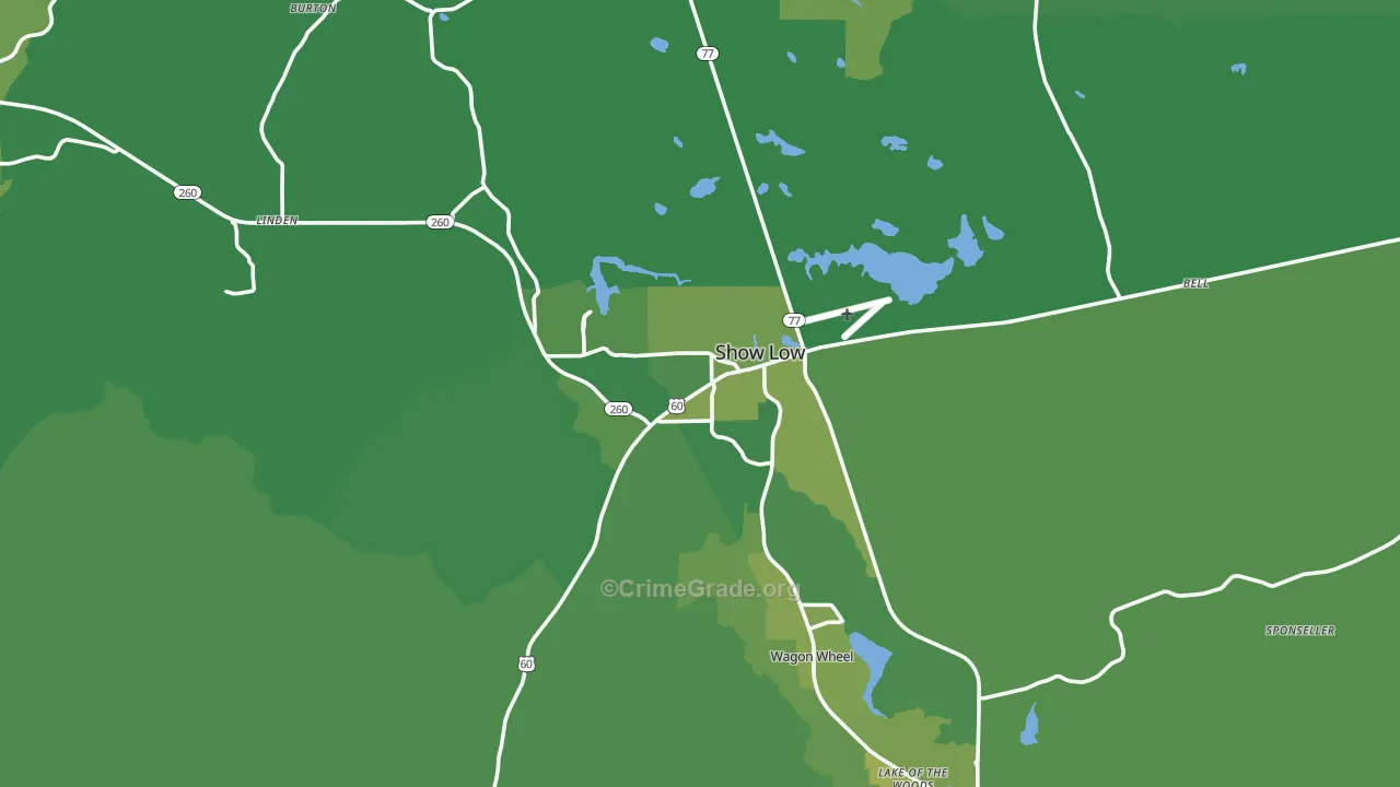 Show Low, AZ Map of Vehicle Theft Rates