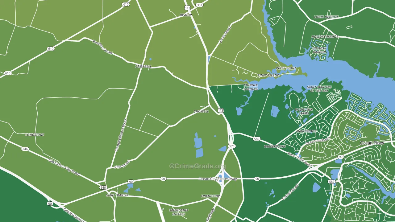 Showell, MD Map of Vehicle Theft Rates