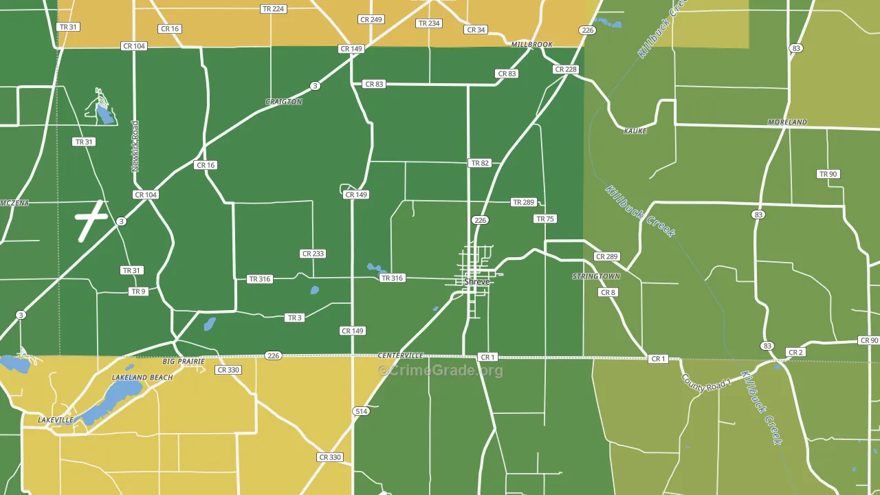 Shreve, OH Map of Vehicle Theft Rates