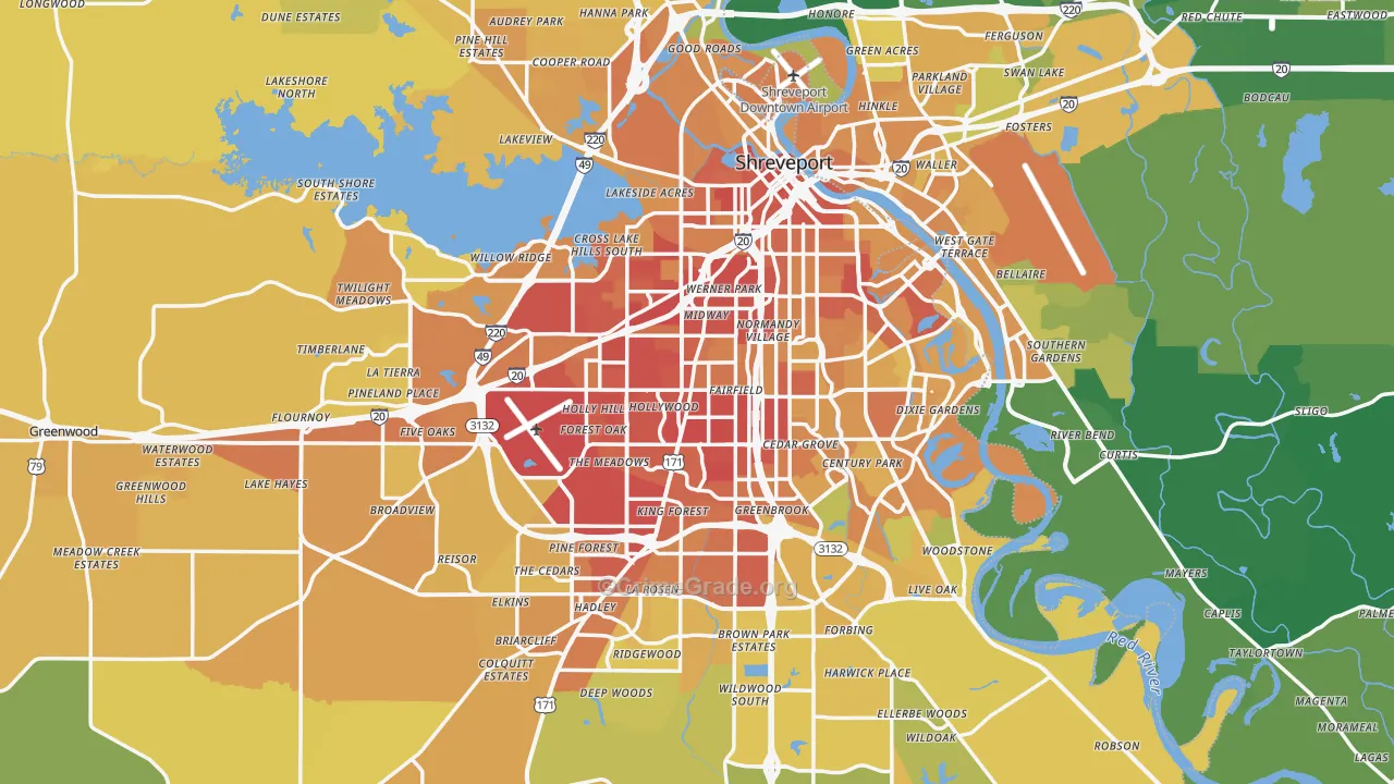 Shreveport, LA Map of Vehicle Theft Rates