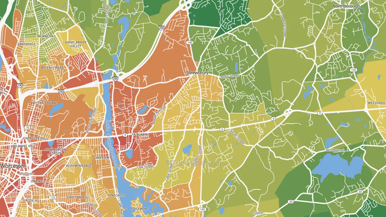 Shrewsbury, MA Map of Vehicle Theft Rates