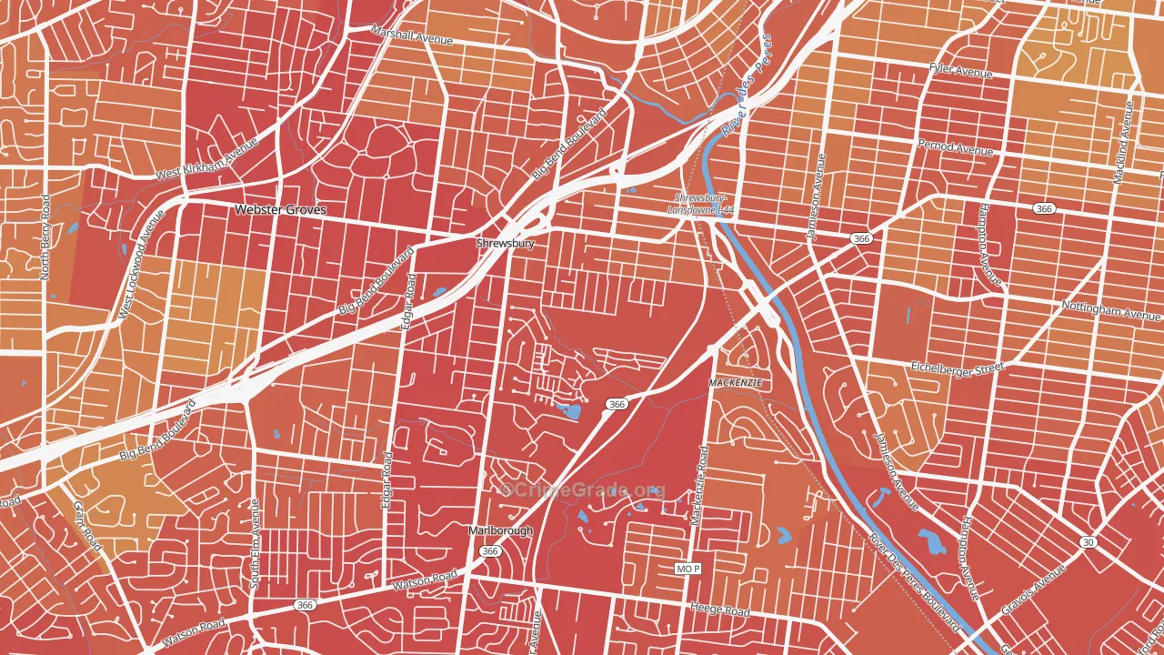 Shrewsbury, MO Map of Vehicle Theft Rates