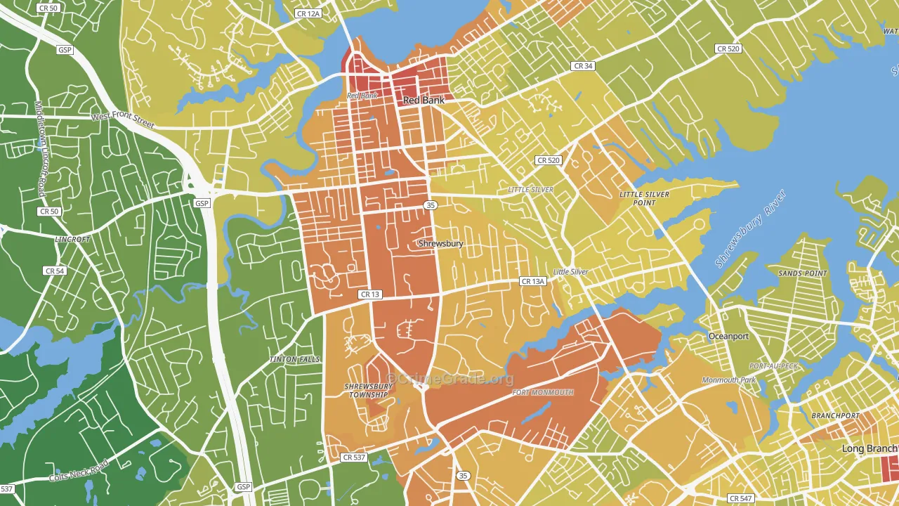 Shrewsbury, NJ Map of Vehicle Theft Rates