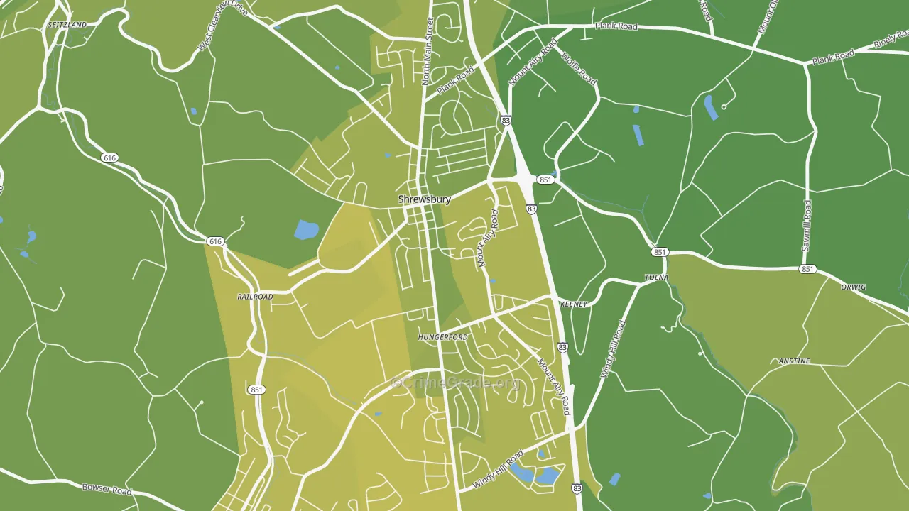 Shrewsbury, PA Map of Vehicle Theft Rates