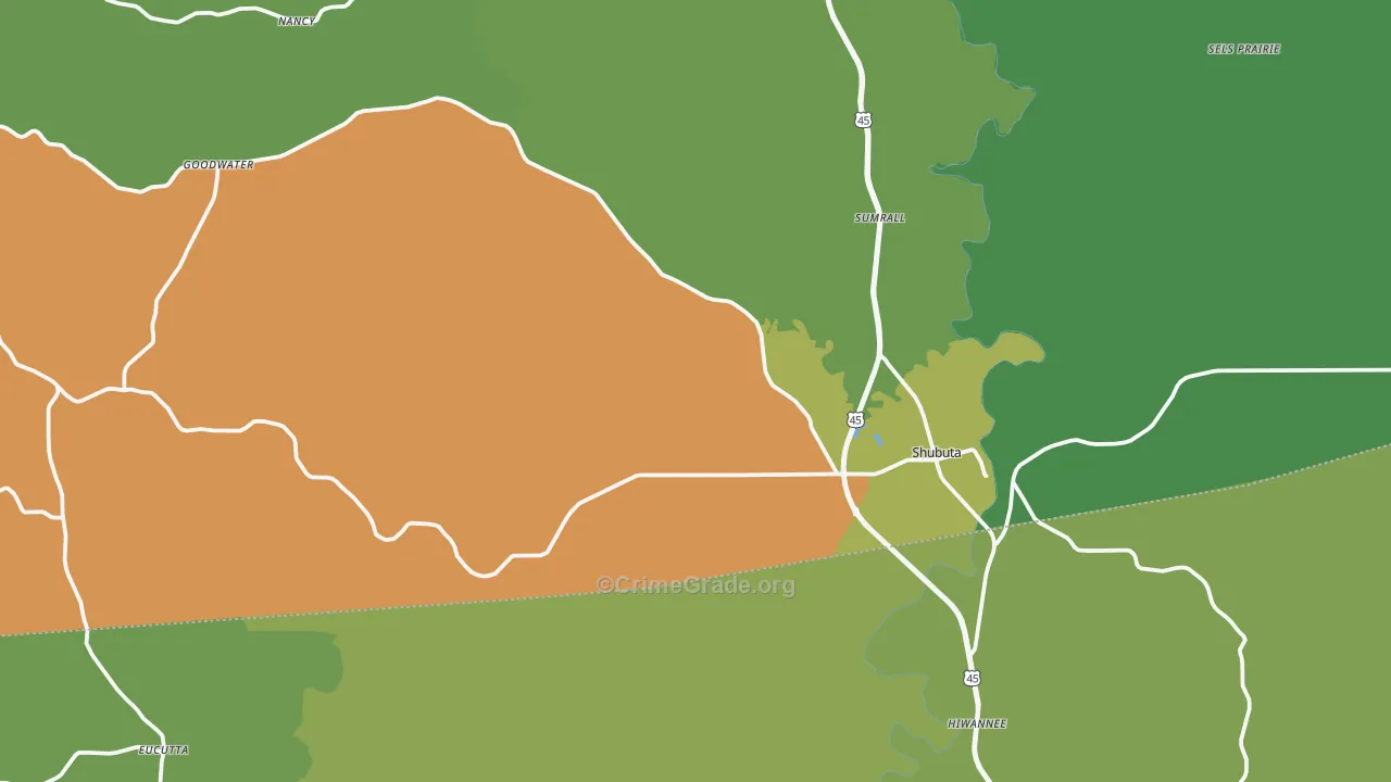 Shubuta, MS Map of Vehicle Theft Rates