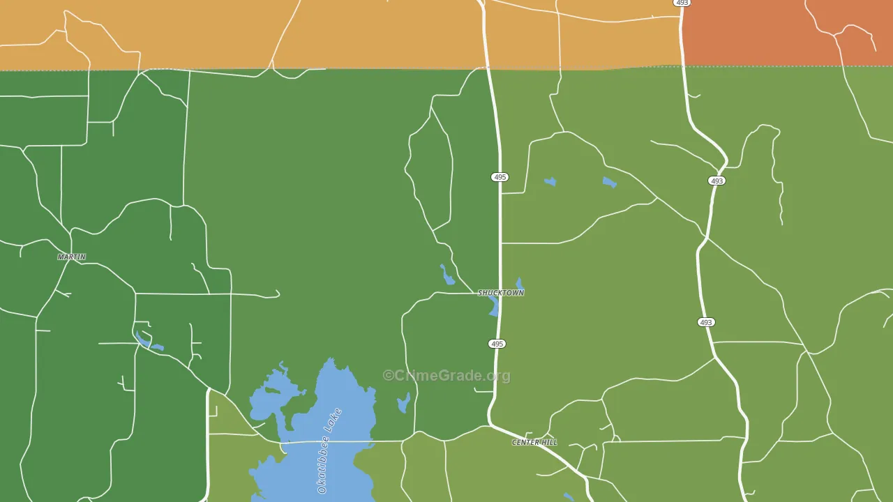 Shucktown, MS Map of Vehicle Theft Rates