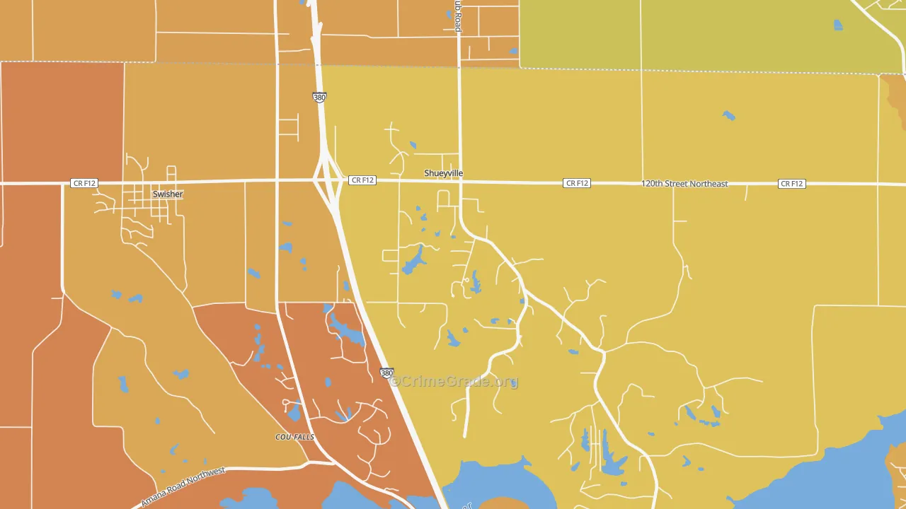 Shueyville, IA Map of Vehicle Theft Rates