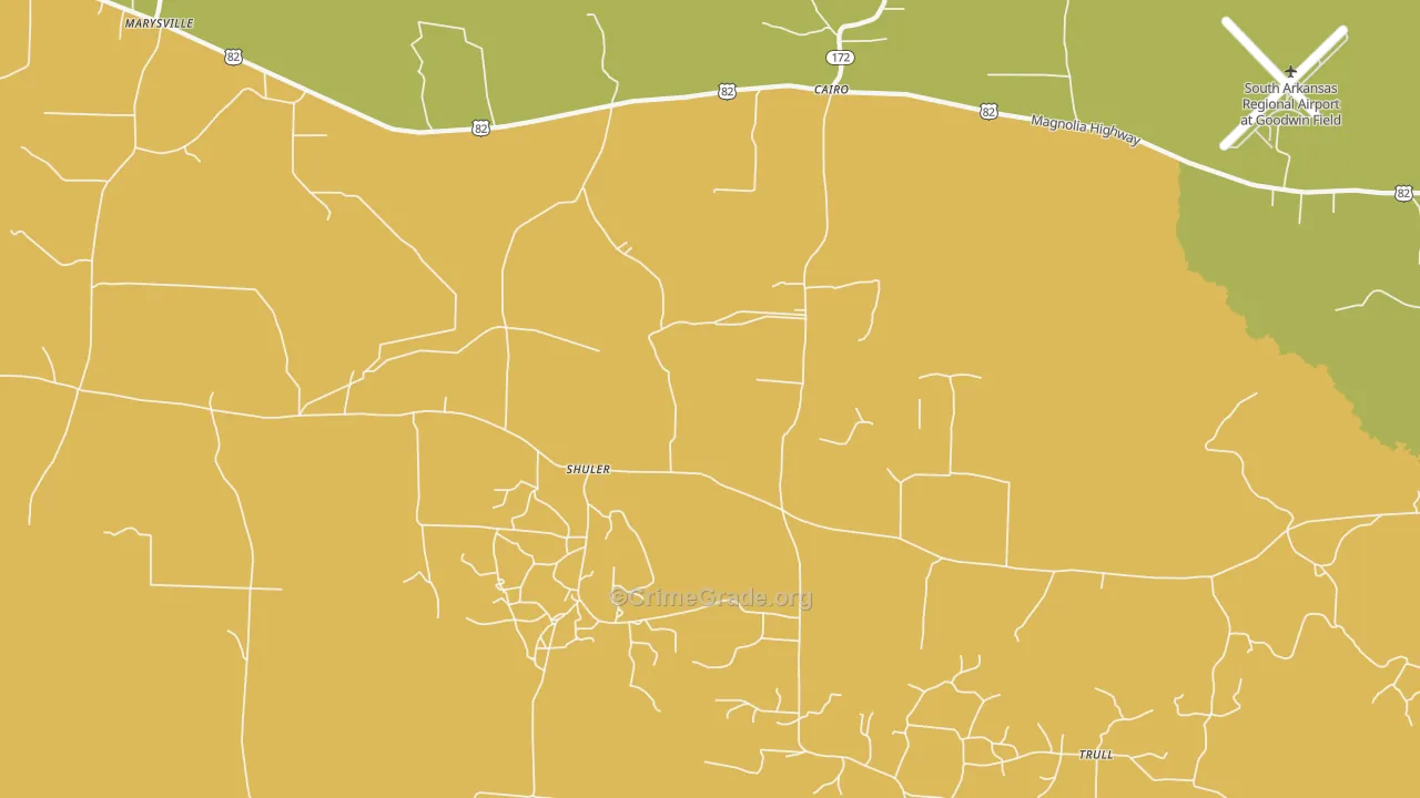 Shuler, AR Map of Vehicle Theft Rates