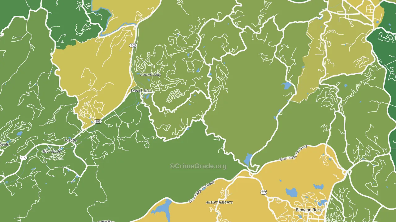 Shulls Mill, NC Map of Vehicle Theft Rates