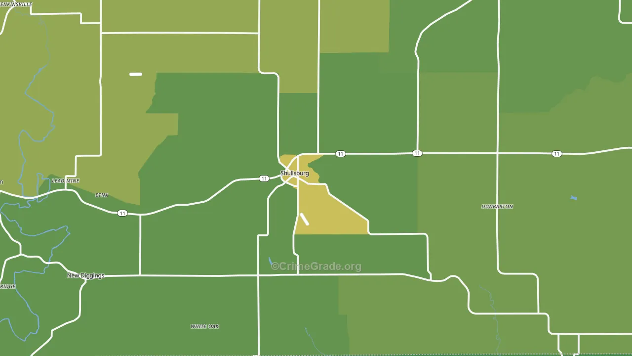 Shullsburg, WI Map of Vehicle Theft Rates