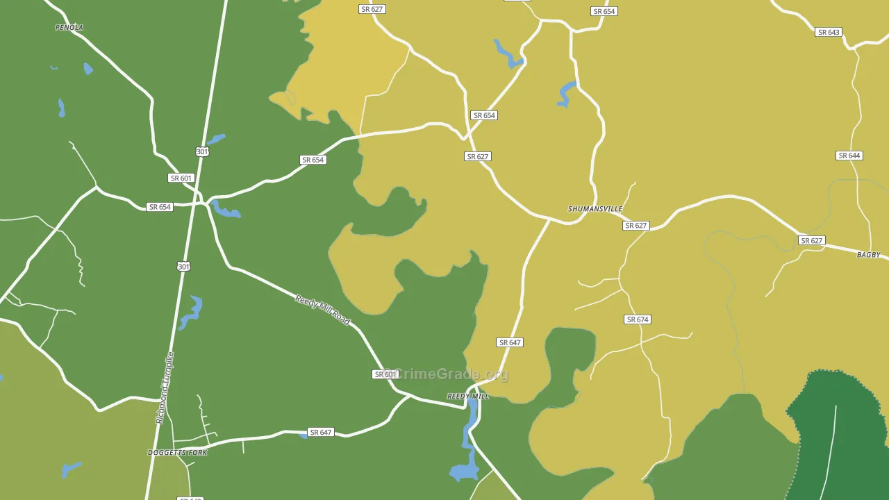 Shumansville, VA Map of Vehicle Theft Rates