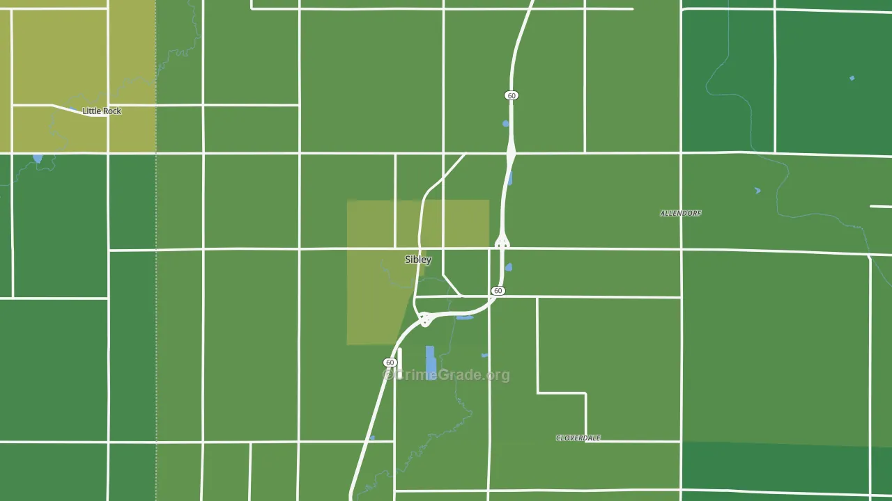 Sibley, IA Map of Vehicle Theft Rates