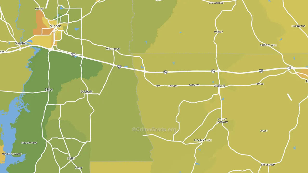Sibley, LA Map of Vehicle Theft Rates