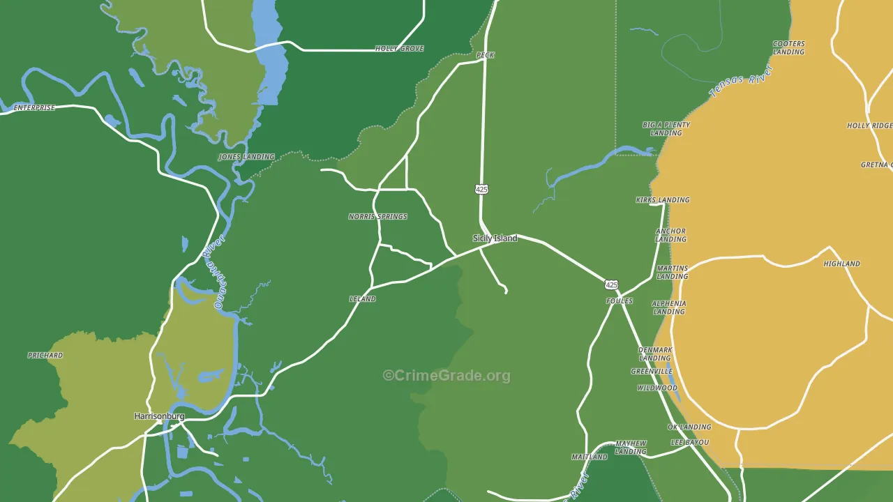 Sicily Island, LA Map of Vehicle Theft Rates
