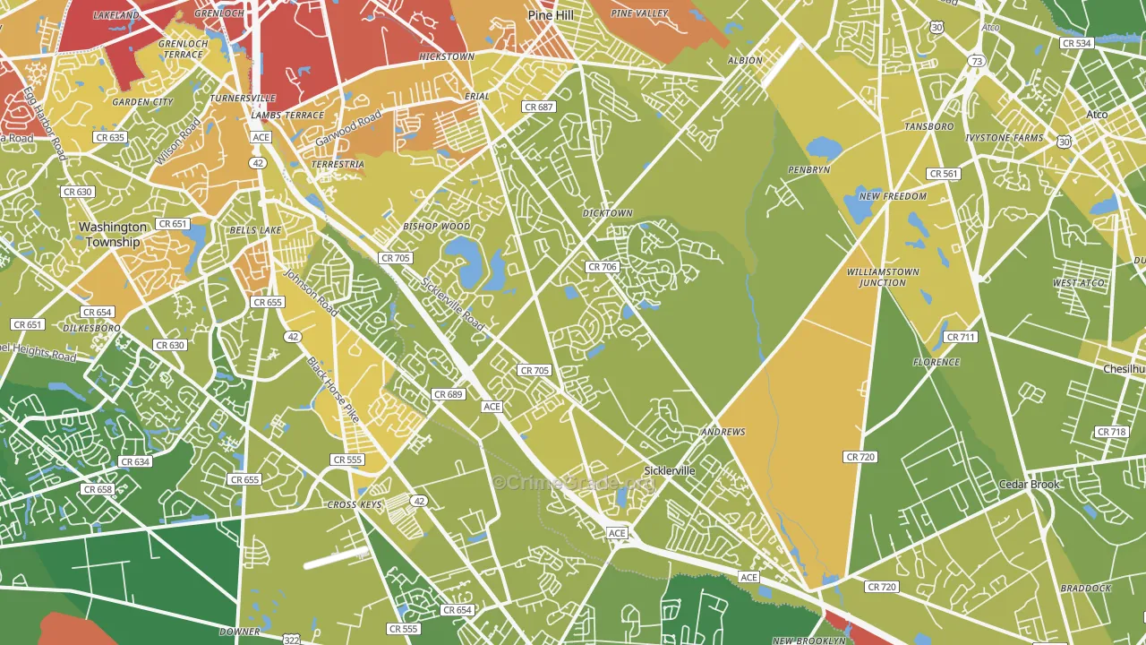 Sicklerville, NJ Map of Vehicle Theft Rates