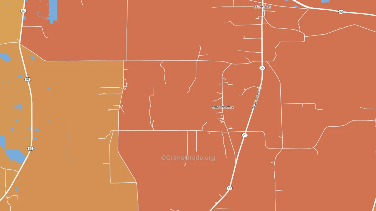 Siddonsville, AL Map of Vehicle Theft Rates