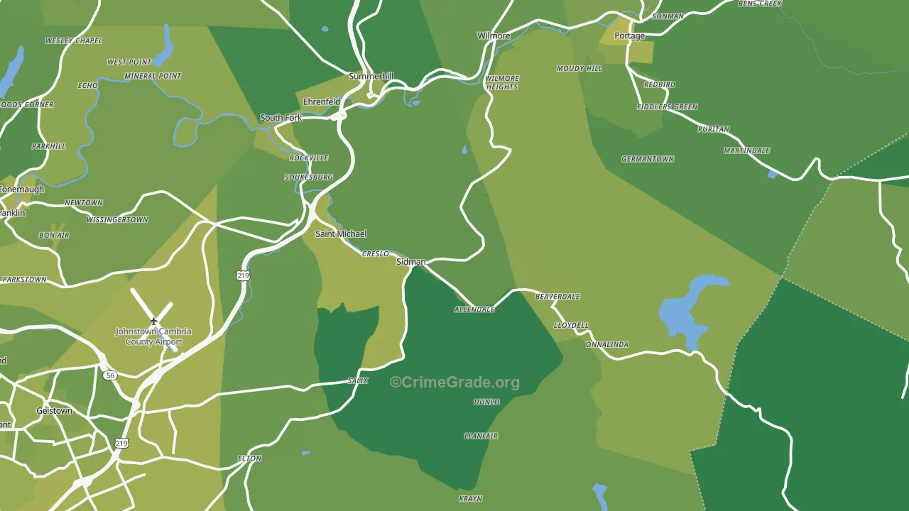 Sidman, PA Map of Vehicle Theft Rates