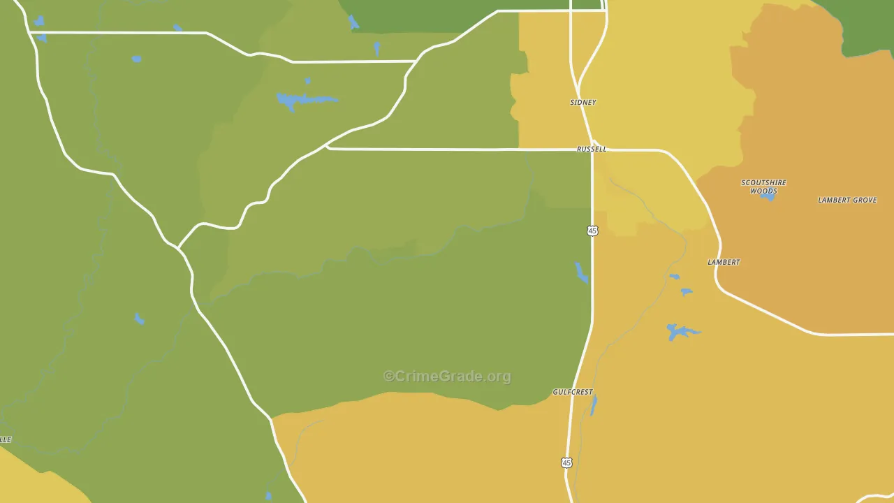 Sidney, AL Map of Vehicle Theft Rates