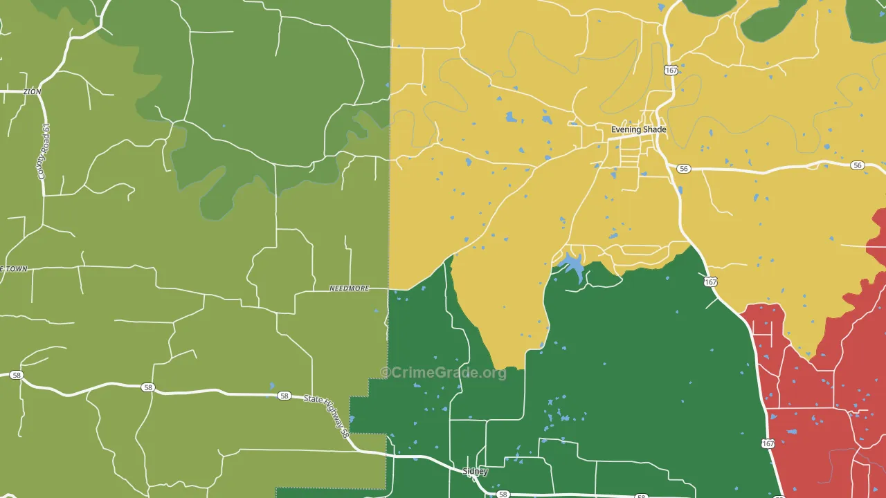 Sidney, AR Map of Vehicle Theft Rates