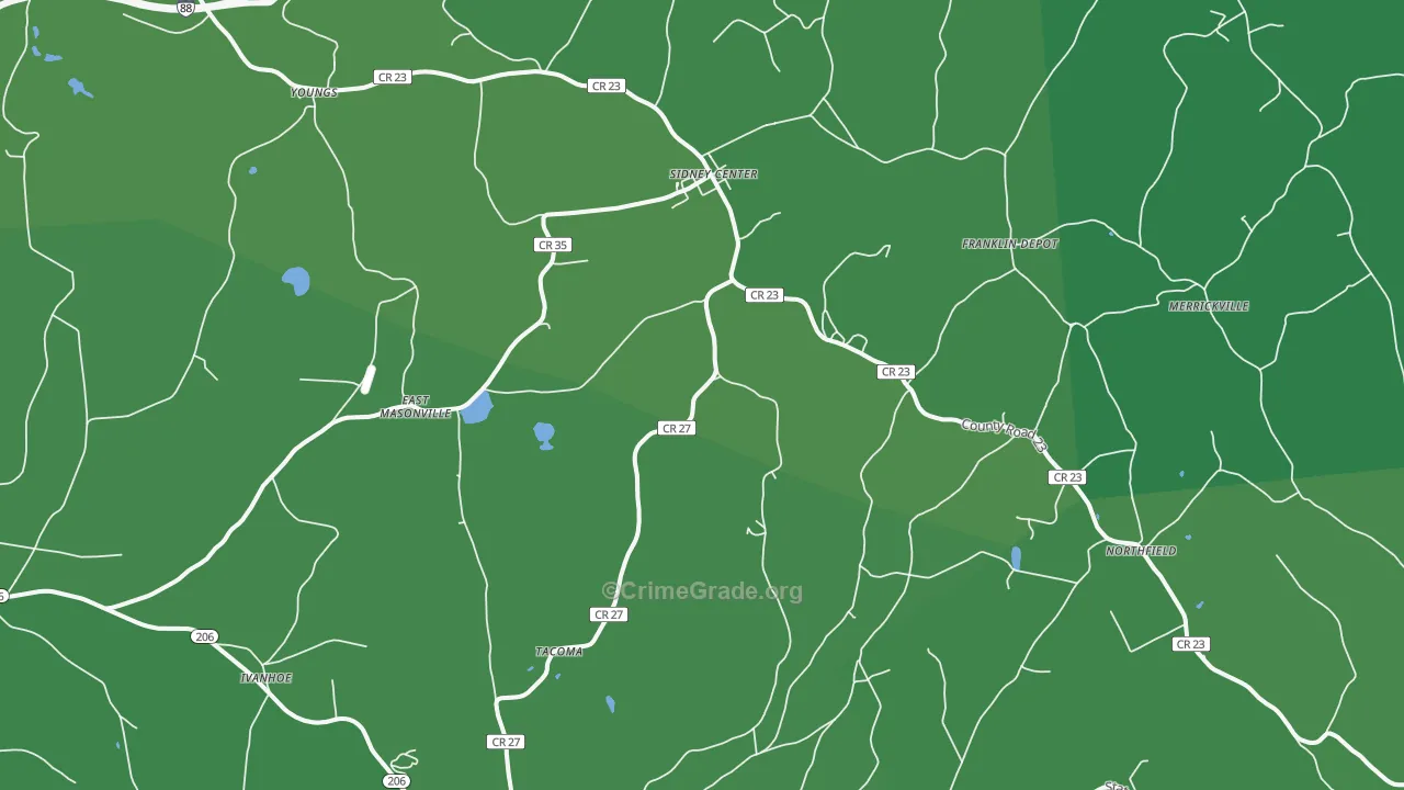 Sidney Center, NY Map of Vehicle Theft Rates
