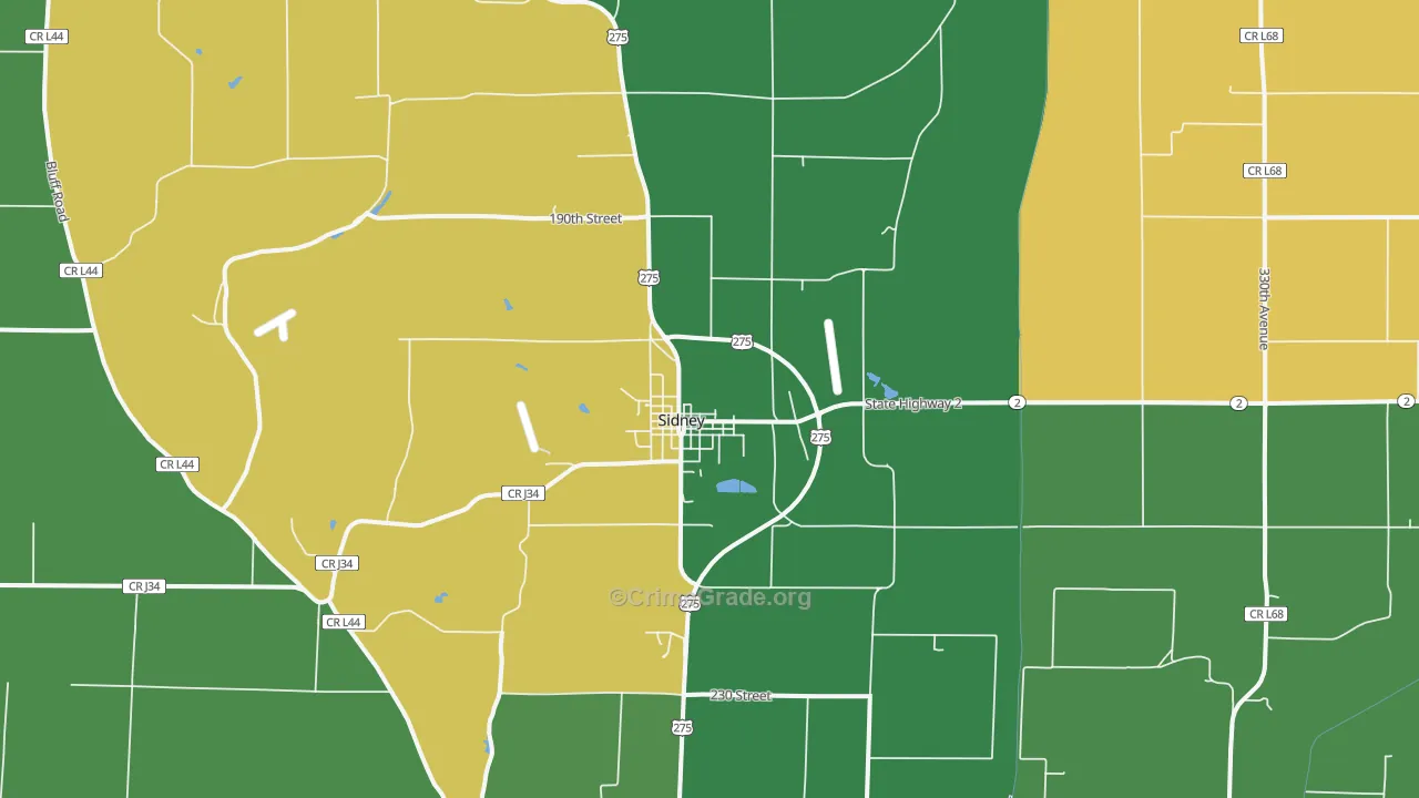 Sidney, IA Map of Vehicle Theft Rates
