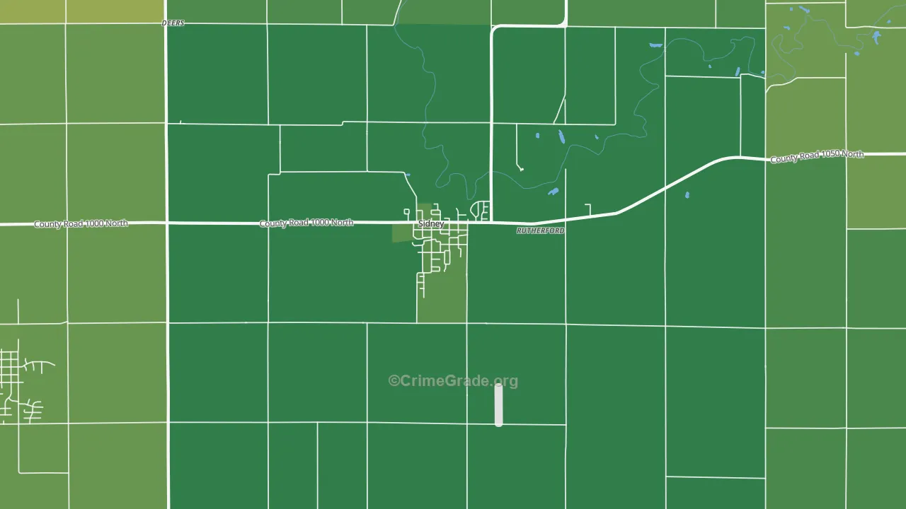 Sidney, IL Map of Vehicle Theft Rates