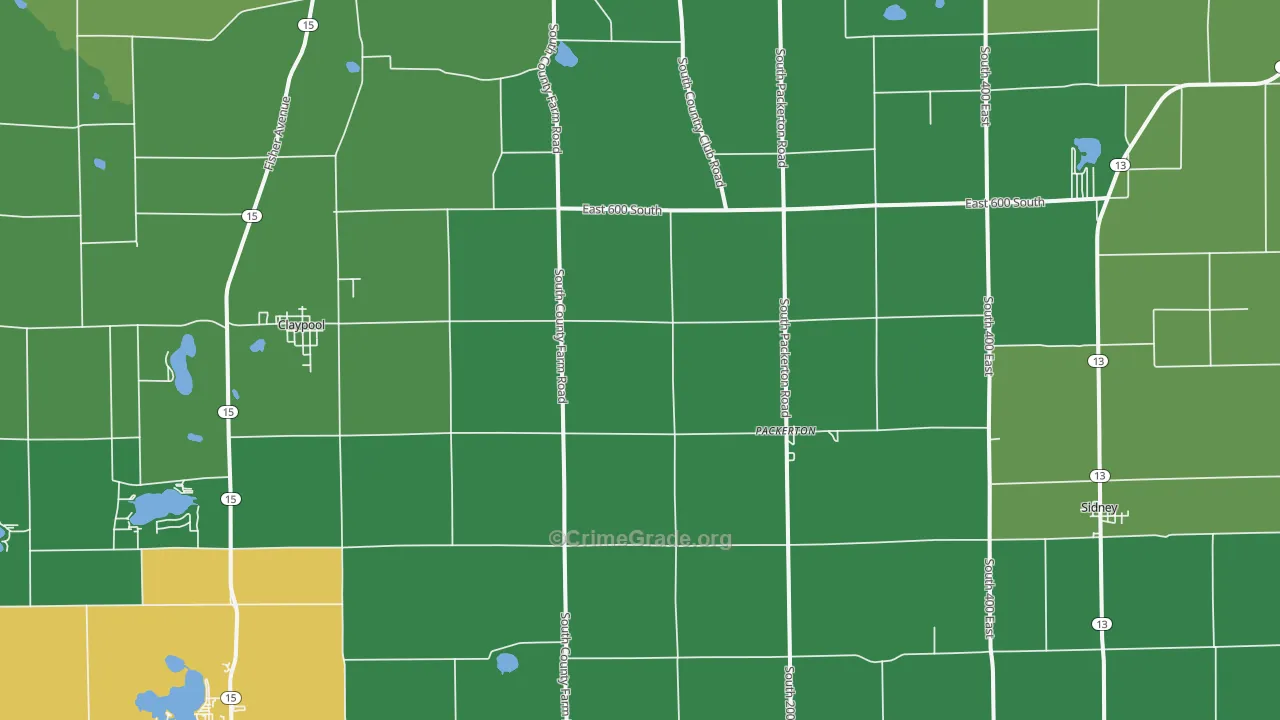 Sidney, IN Map of Vehicle Theft Rates
