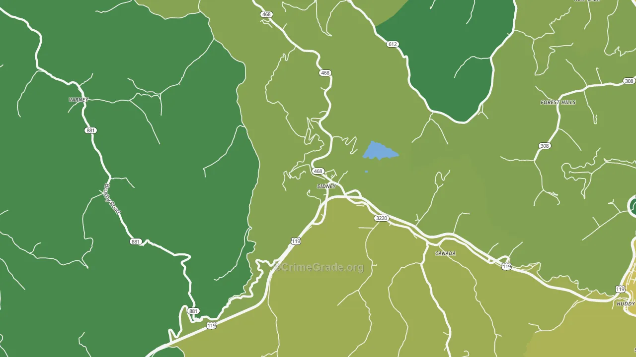 Sidney, KY Map of Vehicle Theft Rates