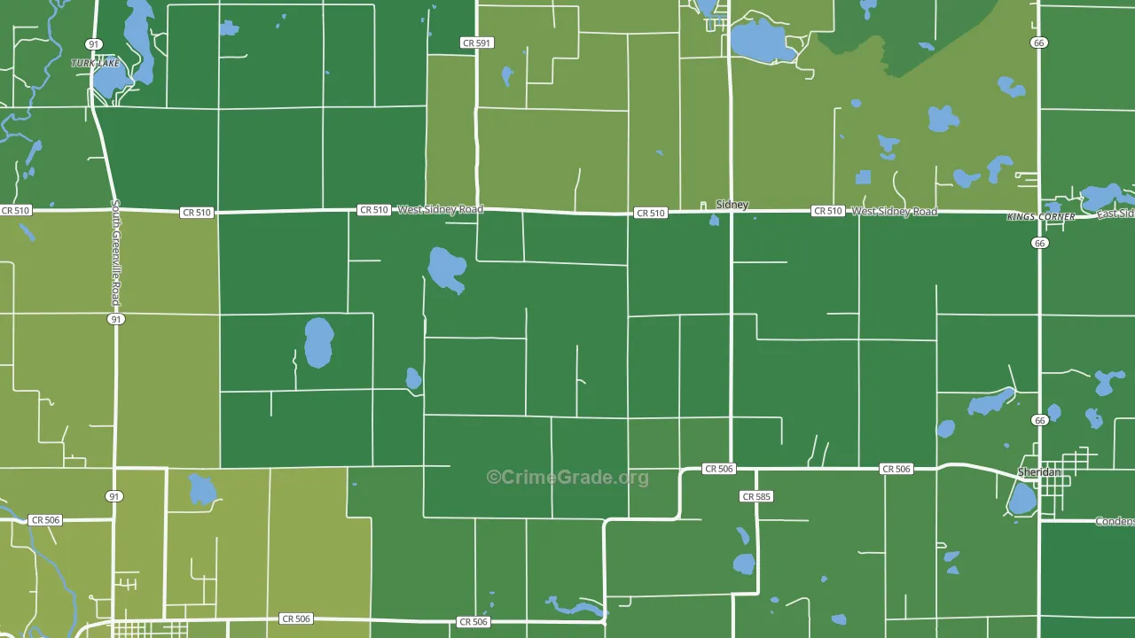 Sidney, MI Map of Vehicle Theft Rates